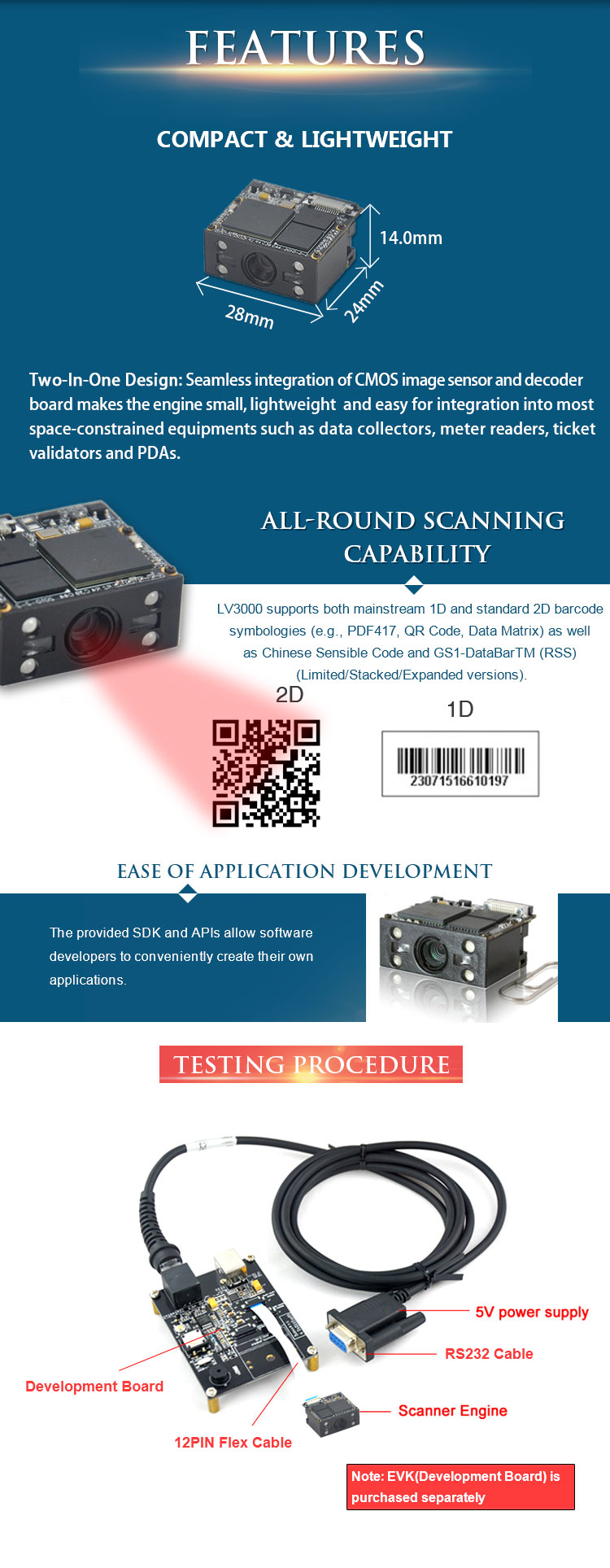 LV3000 2D Barcode Scanner Module / Passport OCR Scanner