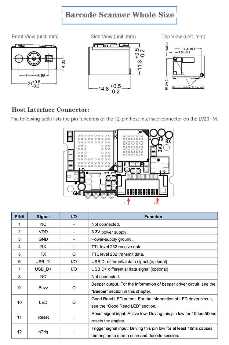 LV3085 2D Barcode Scanner Module