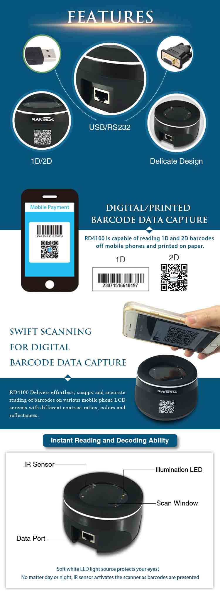 RD4100 2D Desktop Barcode Scanner